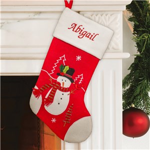 Personalized Embroidered Red and White Snowman Stocking by Gifts For You Now