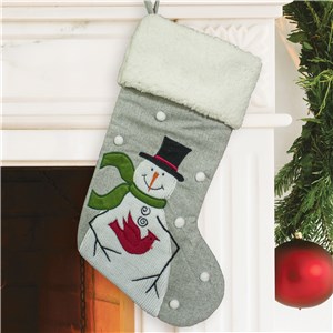 Personalized Snowman with Cardinal Christmas Stocking by Gifts For You Now