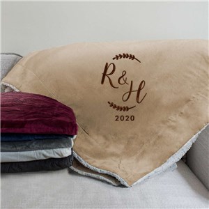 Image of Embroidered Initial Wreath Sherpa Blanket