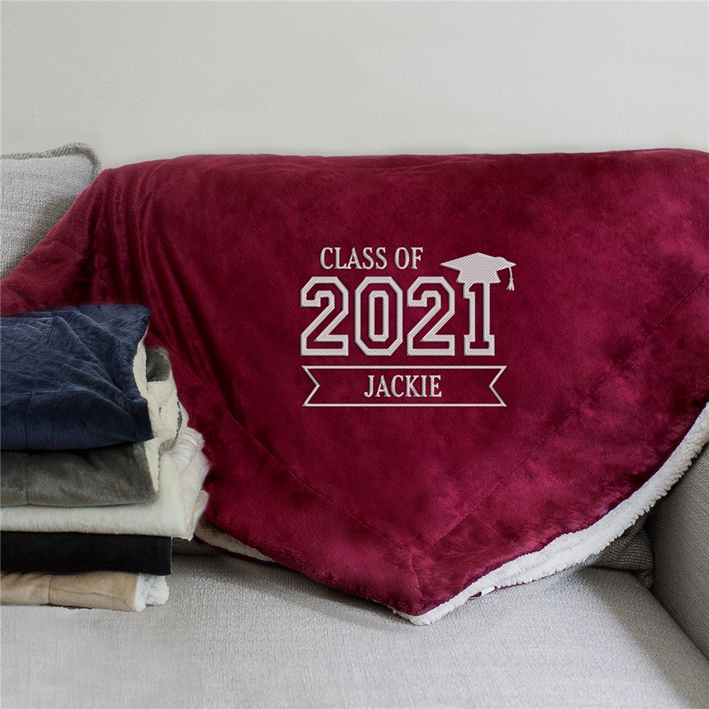 Embroidered Class of Graduation Sherpa Blanket E12585184X
