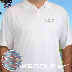 Personalized Embroidered Name Nike Dri-FIT Golf Polo with Rainbow Thread - White Polo - Medium (Size Adult 38-41) by Gifts For You Now
