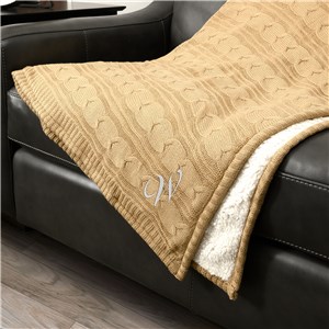 Image of Embroidered Initial Cable Knit Sherpa Blanket