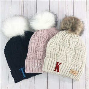 Personalized Initial Cable Knit Plush Hat by Gifts For You Now