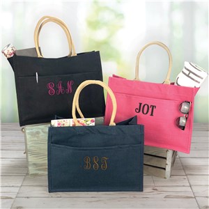 Personalized Embroidered Initials Jute Tote Bag With Pocket by Gifts For You Now