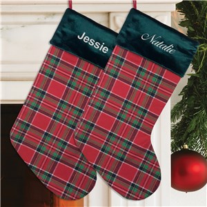 Personalized Embroidered Red Tartan Plaid Stocking by Gifts For You Now
