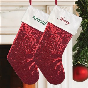 Personalized Embroidered Red Sequin Stocking by Gifts For You Now