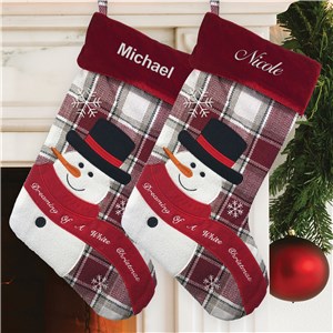 Personalized Embroidered Country Plaid Snowman Stocking by Gifts For You Now