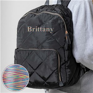 Personalized Embroidered Name Quilted Nylon Backpack with Rainbow Thread by Gifts For You Now