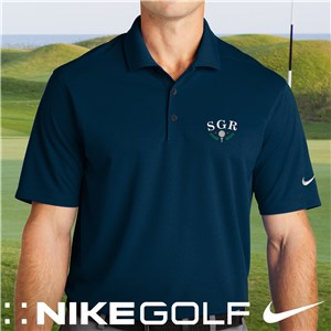 Personalized Embroidered Golf Ball Wreath Initials Navy Nike Polo Shirt 2.0 - Navy Polo - Large (Size Adult 41-44) by Gifts For You Now