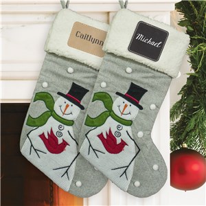 Personalized Snowman Cardinal Christmas Stocking with Patch by Gifts For You Now