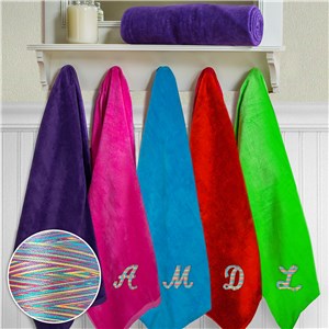 Personalized Embroidered Beach Towel with Rainbow Thread by Gifts For You Now