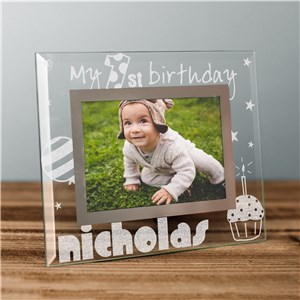Personalized Engraved First Birthday Glass Picture Frame by Gifts For You Now