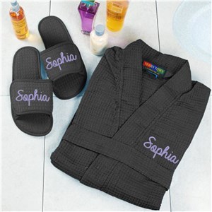 Personalized Embroidered Name Robe & Slipper Set - White - Adult Small (Size 6-7) by Gifts For You Now