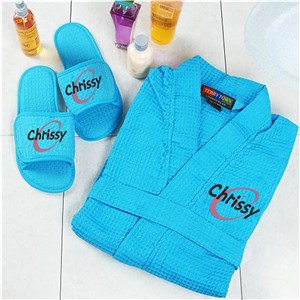 Personalized Embroidered Initial & Name Robe & Slipper Set - Aqua - Adult Medium (Size 8-9) by Gifts For You Now