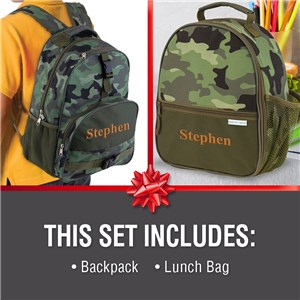 Personalized Embroidered Camo Backpack & Lunchbox Gift Set by Gifts For You Now