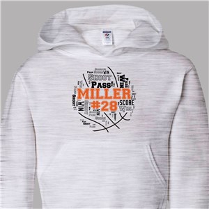 Personalized Basketball Word-Art Youth Hooded Sweatshirt - Pink Hooded - Youth S 5/6 (Chest Width 14
