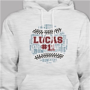 Personalized Baseball Word-Art Hooded Sweatshirt - White Hooded - Adult L (Chest Width 24
