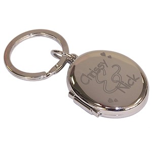 Personalized Engraved Couples Silver Oval Locket Keychain by Gifts For You Now
