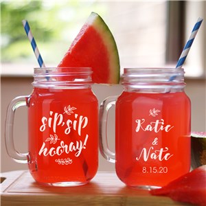 Image of Engraved Sip#44; Sip#44; Hooray Double Sided Mason Jar