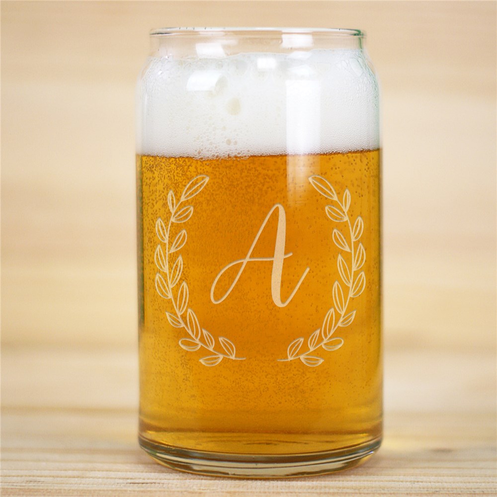 Engraved Single Initial Beer Can Glass L10417118
