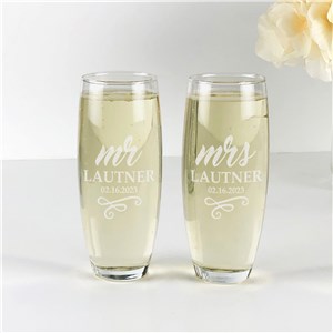 Personalized Engraved Mr & Mrs Stemless Flute Set by Gifts For You Now