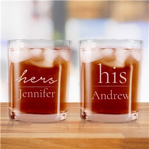 Personalized Engraved His and Hers Couple's Rocks Glass Set by Gifts For You Now