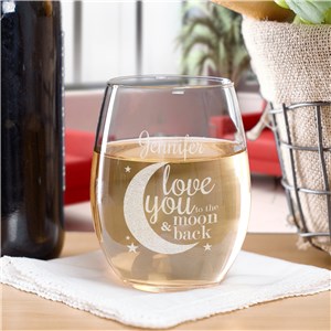 Personalized Engraved To The Moon and Back Stemless Wine Glass by Gifts For You Now
