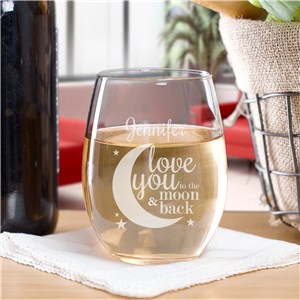Image of Engraved To The Moon and Back Stemless Wine Glass
