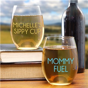 Personalized Mommy Fuel Stemless Wine Glass by Gifts For You Now