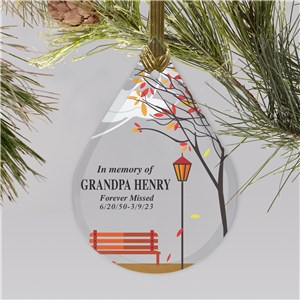 Empty Bench Personalized Memorial Christmas Ornament Tear Drop Glass by Gifts For You Now