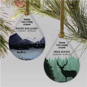 Personalized Fishing or Hunting Tear Drop Glass Memorial Christmas Ornament by Gifts For You Now