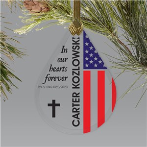 Personalized Flag Memorial Tear Drop Glass Holiday Christmas Ornament by Gifts For You Now