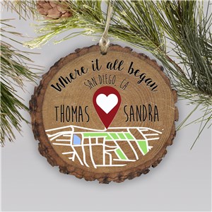 Personalized Where It All Began Wood Couples Christmas Ornament by Gifts For You Now