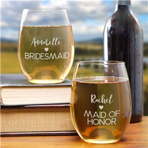 Personalized Engraved Bridal Party Stemless Wine Glass by Gifts For You Now