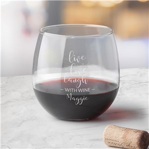 Personalized Engraved Live Love Laugh Stemless Red Wine Glass by Gifts For You Now