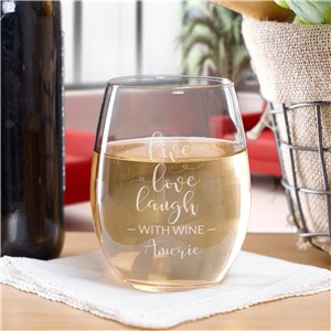 Live Love Laugh Personalized Stemless Wine Glass by Gifts For You Now
