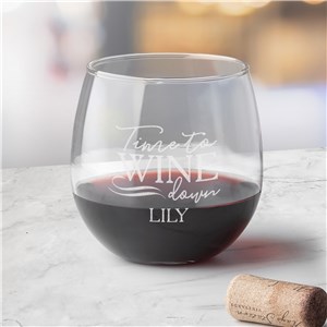 Personalized Engraved Time to Wine Down Stemless Red Wine Glass by Gifts For You Now