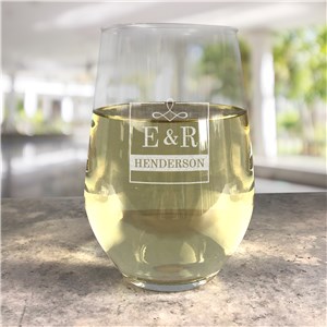 Personalized Engraved Initials Contemporary Stemless Wine Glass by Gifts For You Now