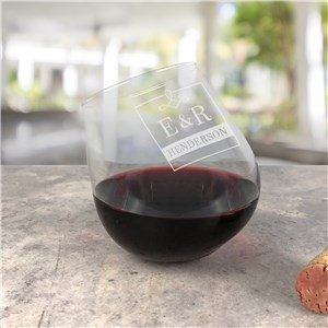 Personalized Engraved Initials Tipsy Wine Glass by Gifts For You Now
