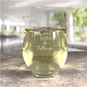 Personalized Engraved Home Sweet Home Contemporary Stemless Wine Glass by Gifts For You Now