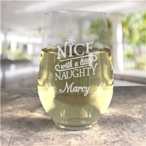 Personalized Engraved Nice With A Little Naughty Contemporary Stemless Wine Glass by Gifts For You Now