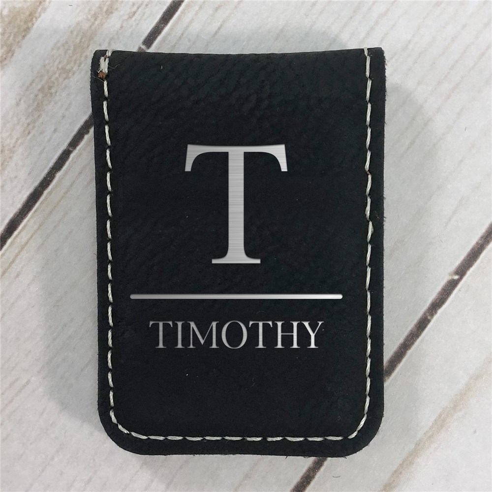 Personalized Initial Over Name Leather Money Clip L13580269X
