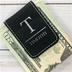 Personalized Initial Over Name Leatherette Money Clip by Gifts For You Now