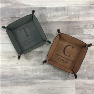 Personalized Initial Over Name Leather Snap Tray by Gifts For You Now