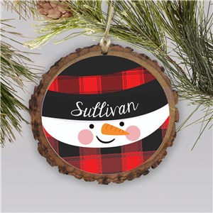 Personalized Buffalo Plaid Snowman Barky Christmas Ornament by Gifts For You Now