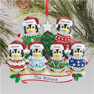 Personalized Penguin Ugly Sweater Family Holiday Christmas Ornament by Gifts For You Now