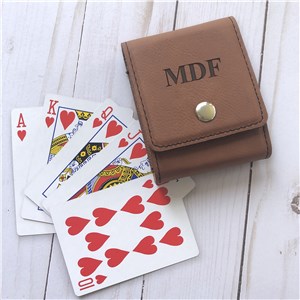 Personalized Engraved Initials Caramel Leatherette Playing Cards Case Set by Gifts For You Now