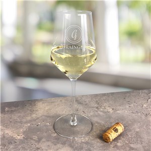 Personalized Engraved Circle Initial White Wine Estate Glass by Gifts For You Now