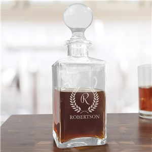 Personalized Engraved Initial In Wreath Luxe Decanter by Gifts For You Now