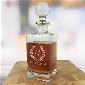 Personalized Engraved Initial In Wreath Gold Rim Decanter by Gifts For You Now